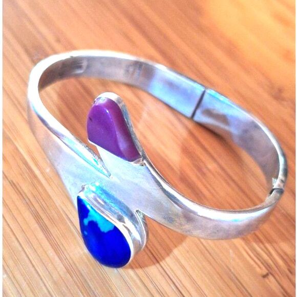 Vintage Hinged Bracelet Marked Mexico 950 - Picture 6 of 10